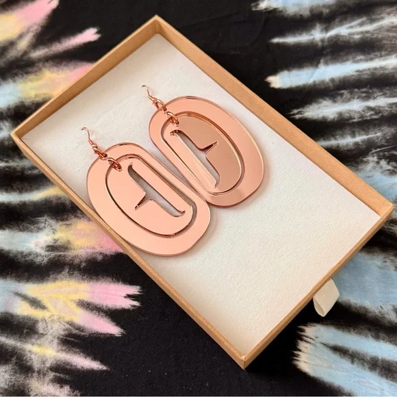 B Yellowtail Rose Gold Mirror Earrings by Indigenous Artist Copper Canoe Woman - Picture 3 of 7